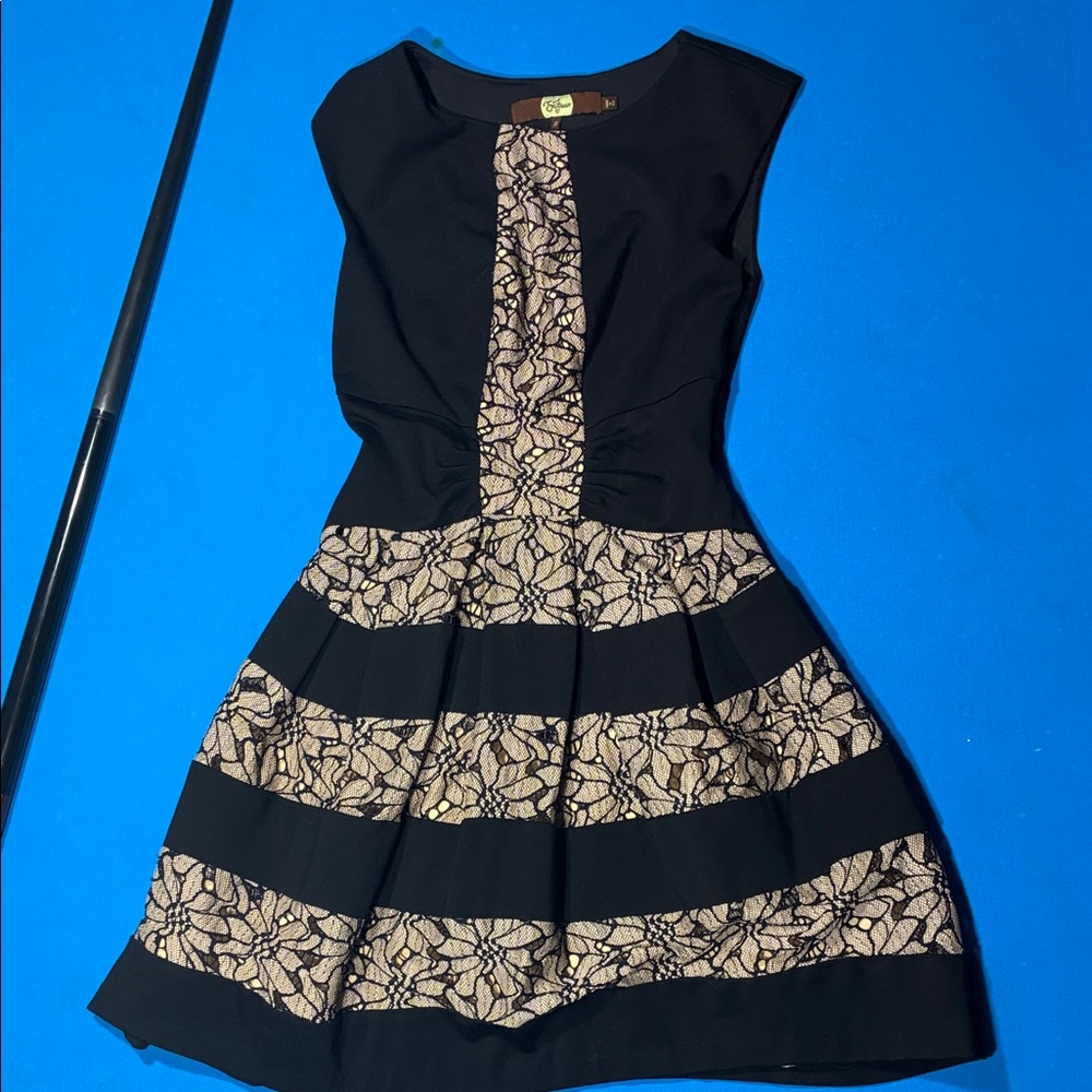 Eva Franco Black and Nude Lace-Panel Fit & Flare Dress